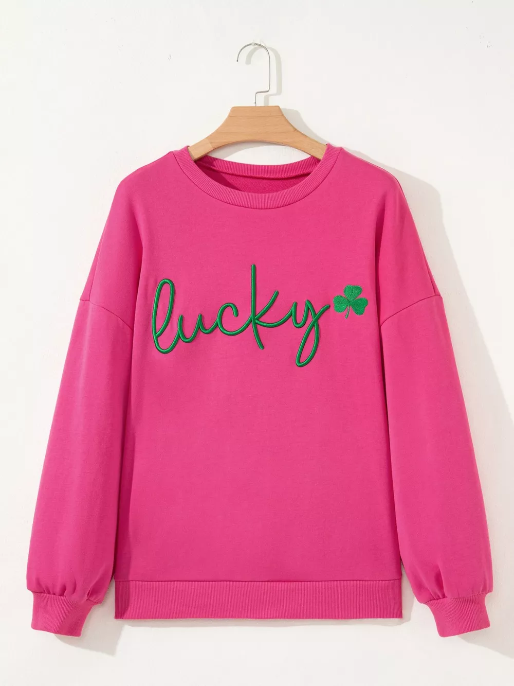 Lucky Clover Embroidered Loose Pullover Sweatshirt, image 11