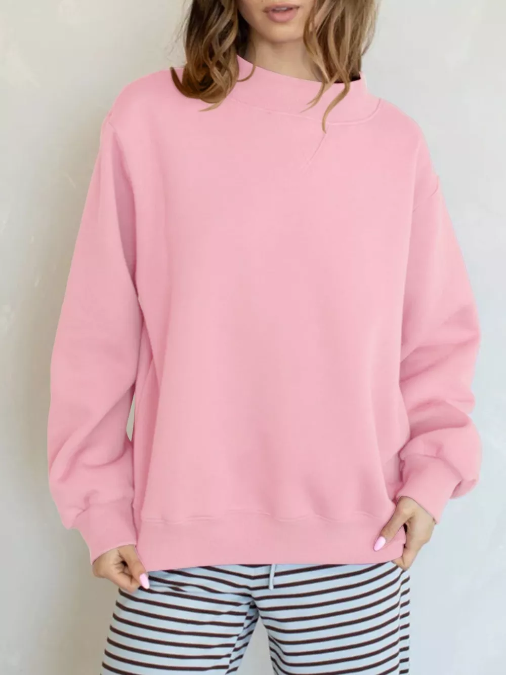 Oversized Mock Neck Dropped Shoulder Sweatshirt, image 3