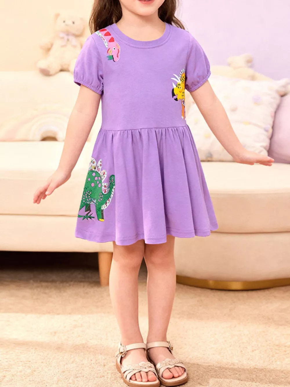 Children's Dinosaur Print Casual Dress