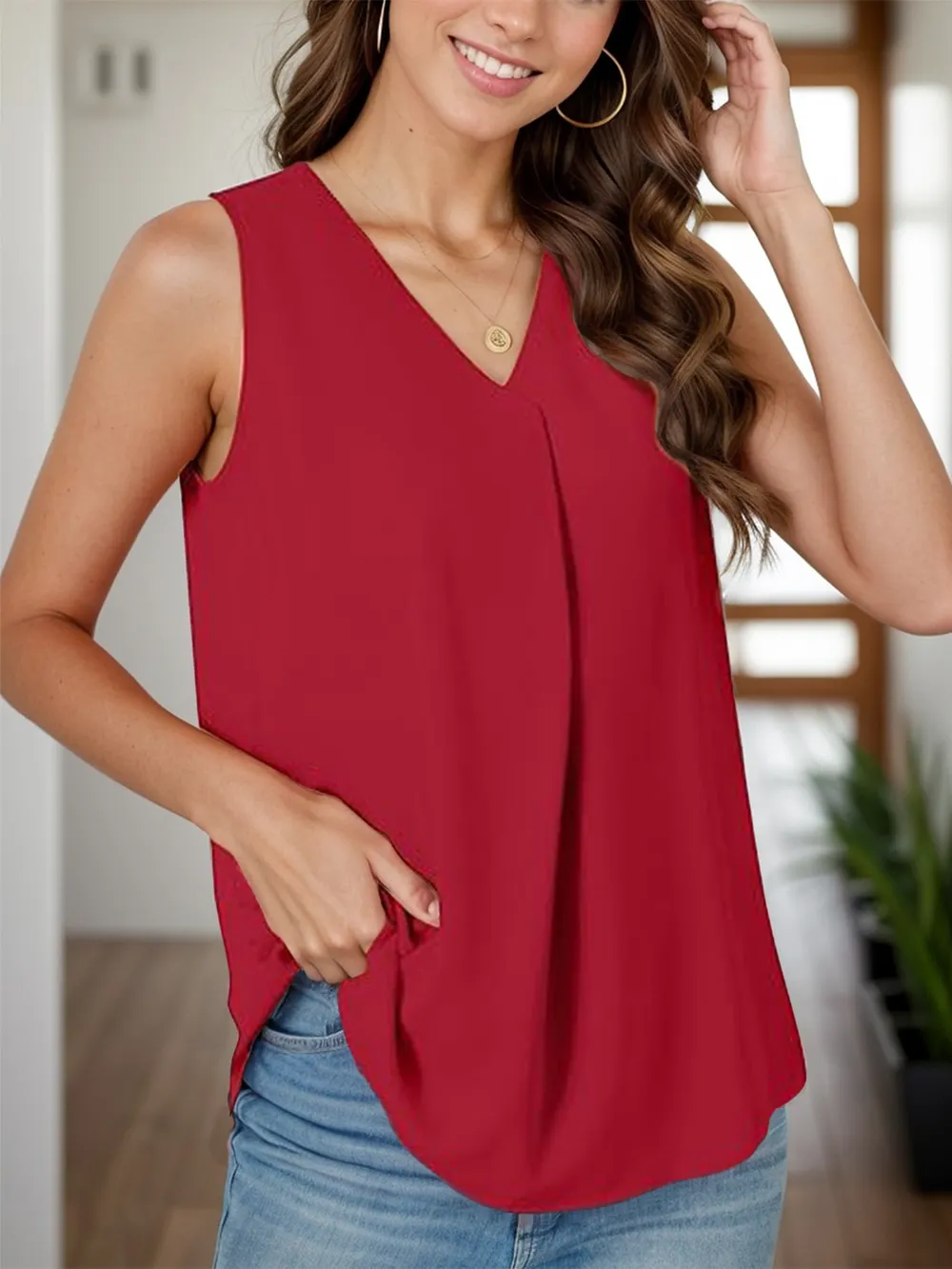 Full Size Ruched V-Neck Tank, image 15