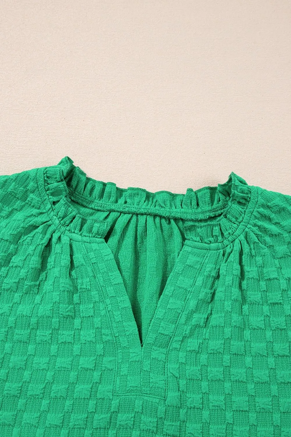 Textured Puff Short Sleeve Notched Top, image 6