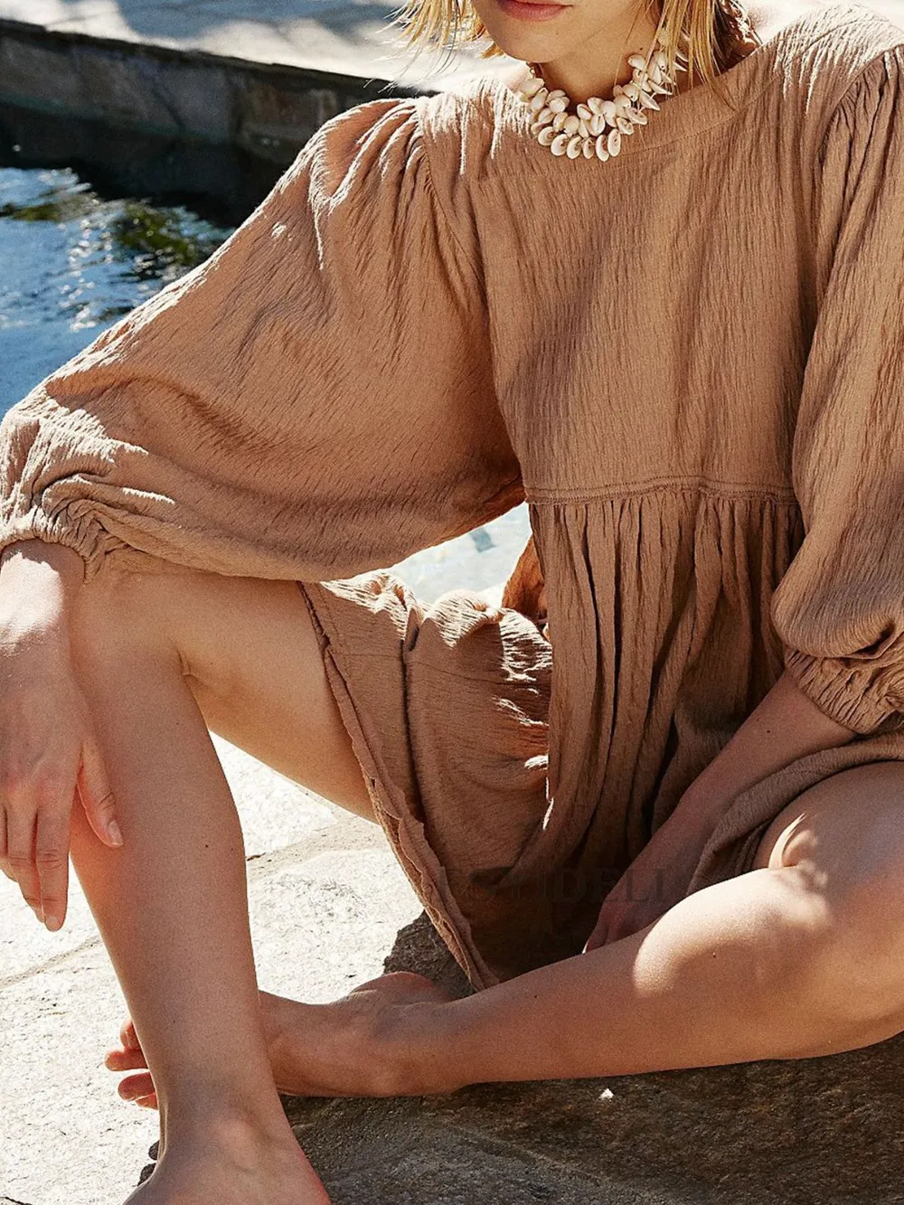 Relaxed Textured Babydoll Mini Dress with Back Keyhole Detail, image 13