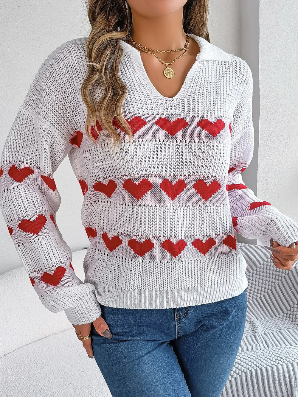 Heart Johnny Collar Long Sleeve Sweater, image 2