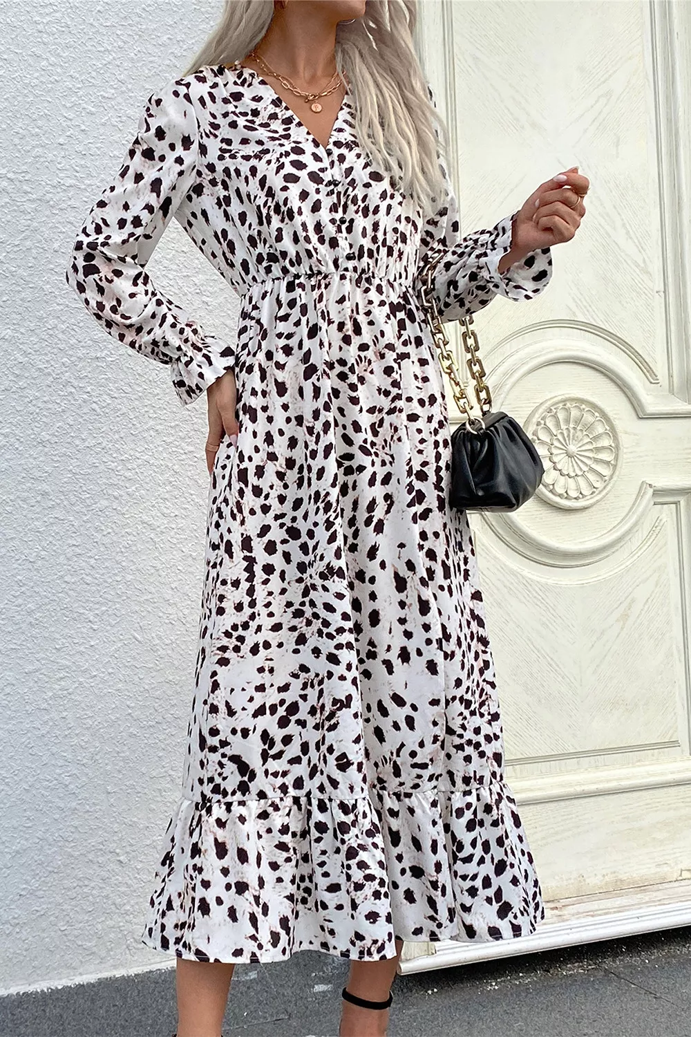 Slit Ruffled Hem Flounce Sleeve Midi Dress, image 6