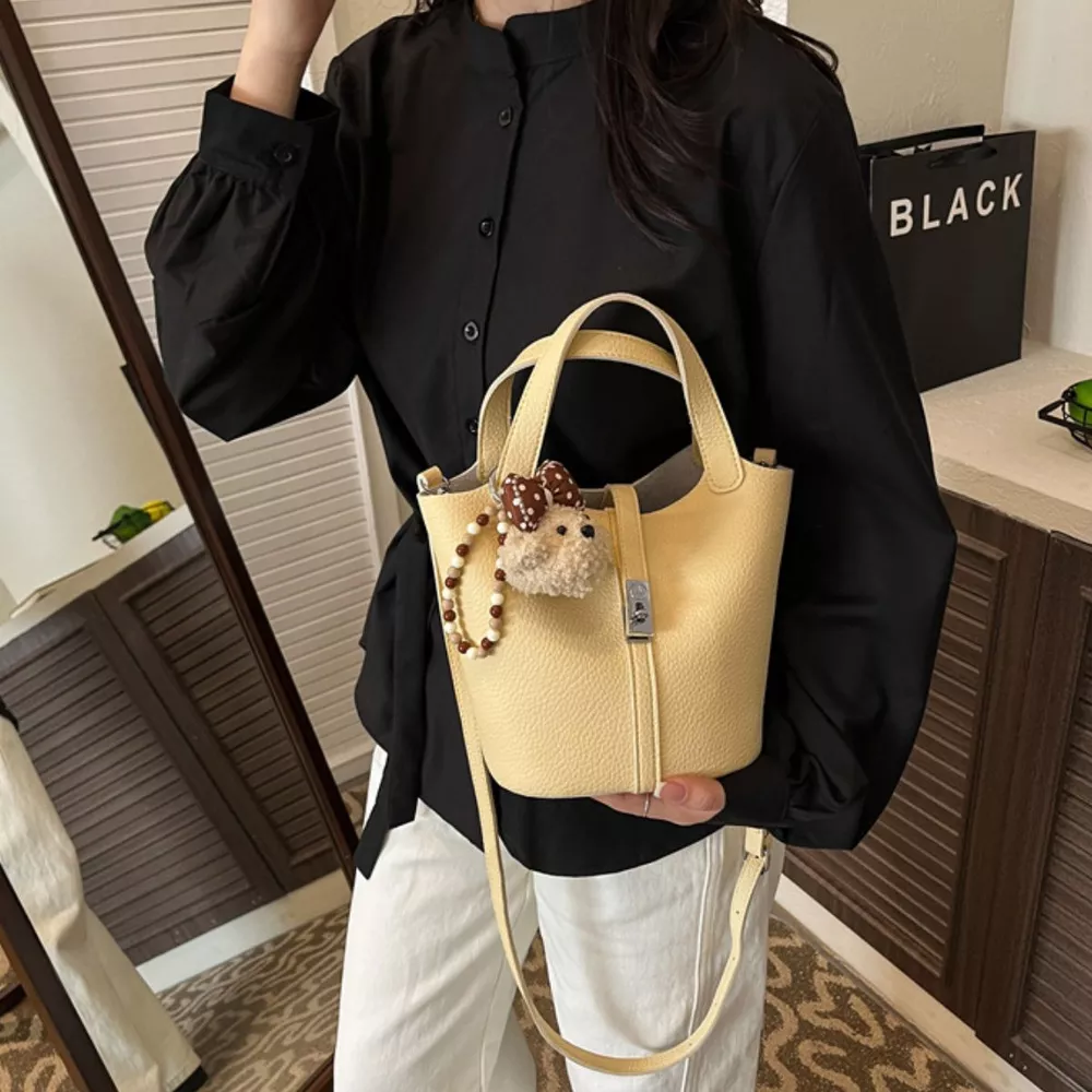 Leather Bucket Crossbody Bag, image 5