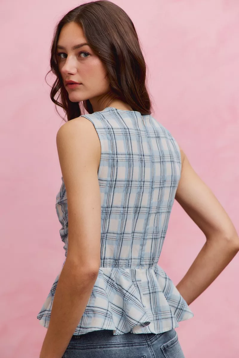 Plaid Sleeveless Ruffle Peplum Top, image 3