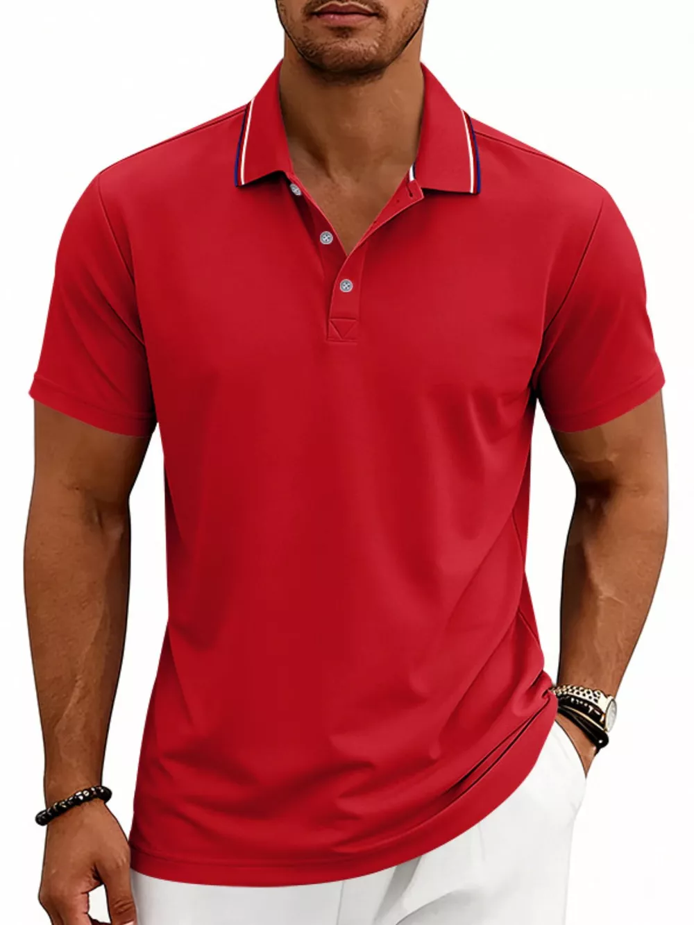 Men's Full Size Casual Button Detail Polo Plus Size