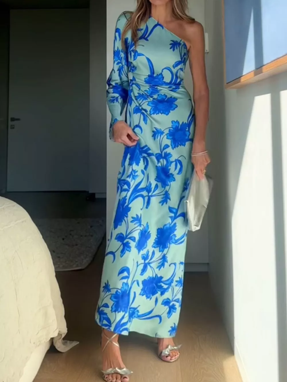 Floral Print One-Shoulder Maxi Dress