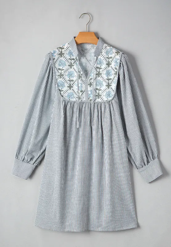 Tied Floral Printed Striped Long Sleeve Dress, image 9