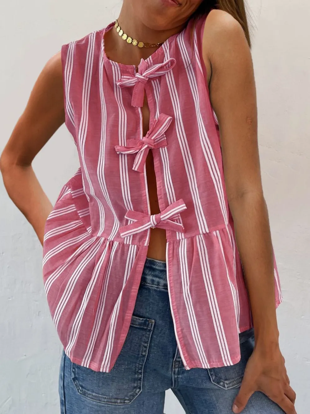 Tied Striped Round Neck Tank, image 13