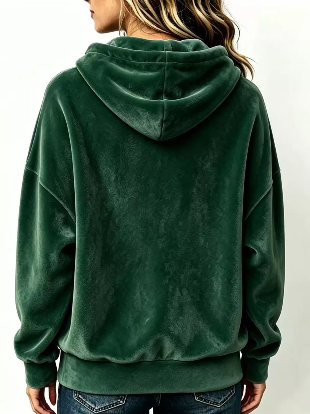 Full Size Drawstring Velvet Long Sleeve Hoodie Plus Size, image 6