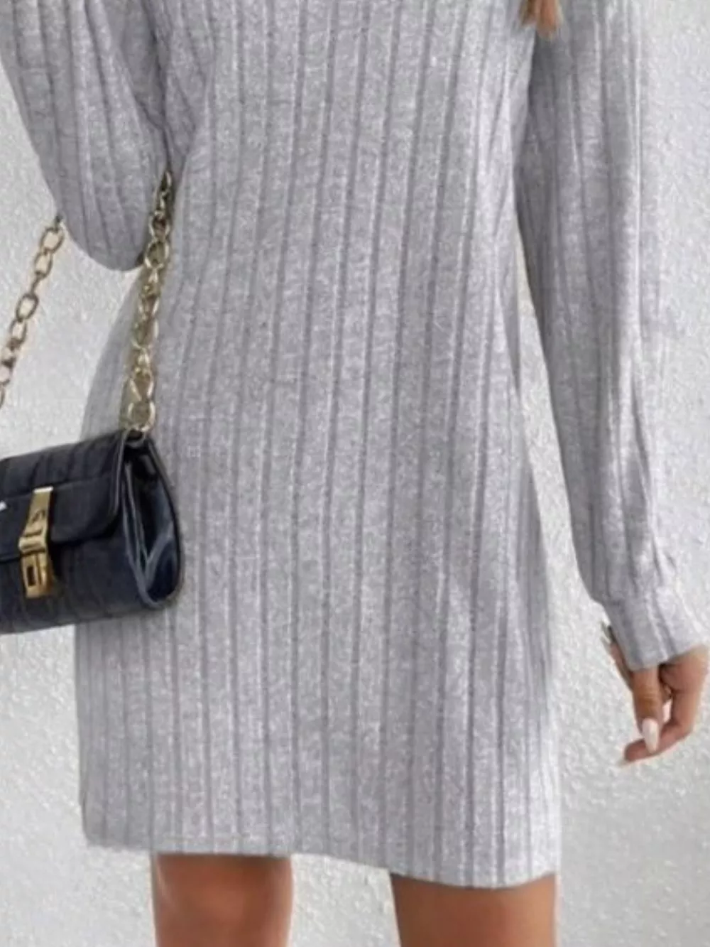 Casual Ribbed Turtleneck Long Sleeve Mini Dress, image 14