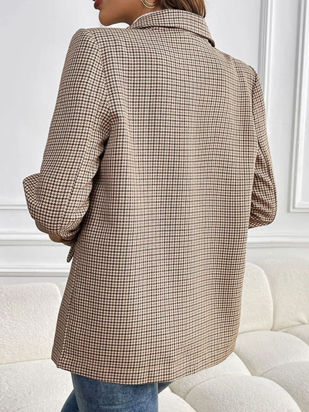 Plaid Lapel Collar Long Sleeve Blazer, image 5