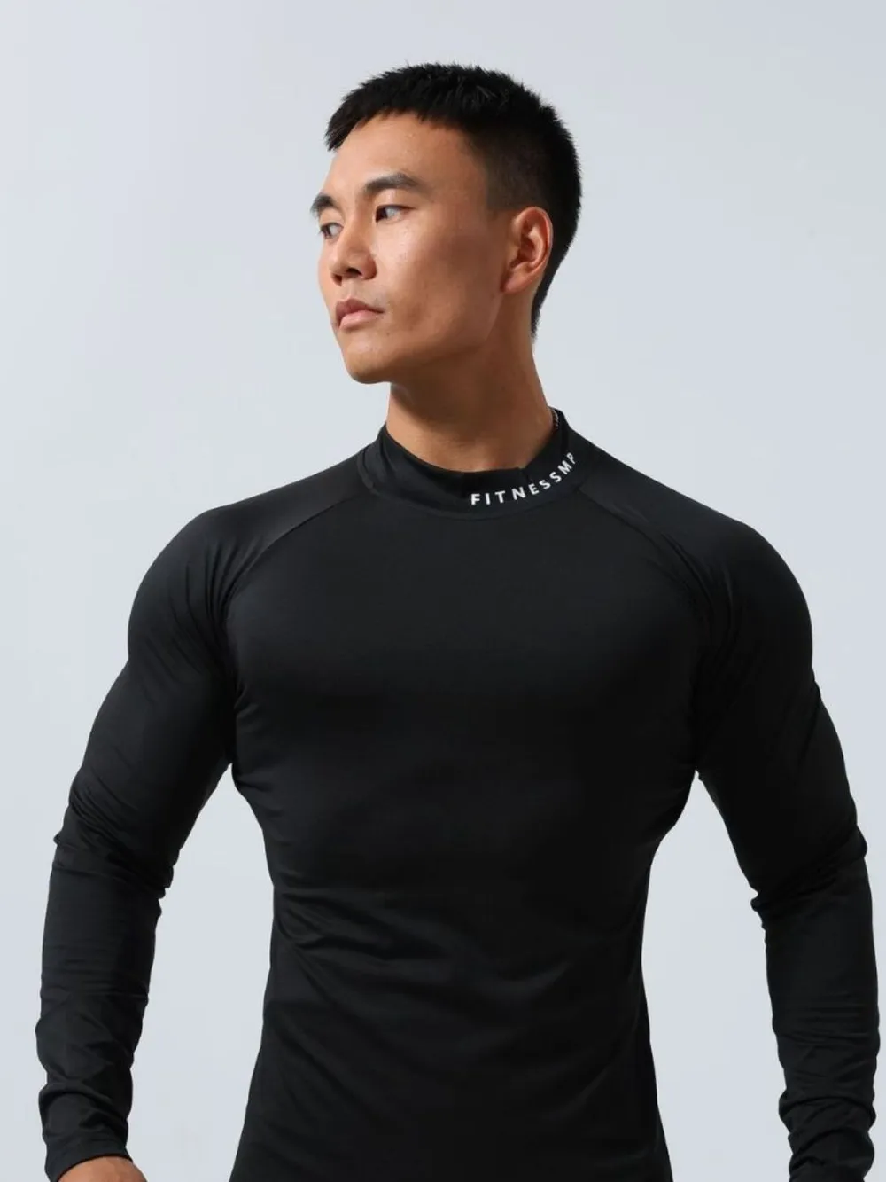 Men's Plus Size Mock Neck Long Sleeve T-Shirt