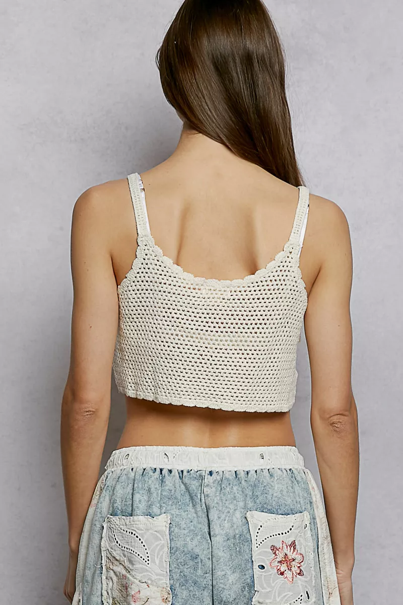 U-Neck Cropped Crochet Cami with Floral Embroidery Detail, image 6
