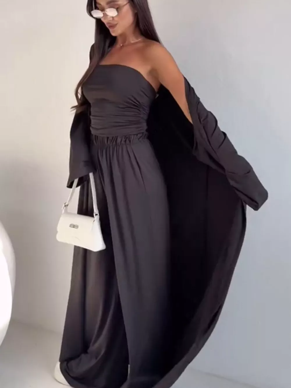 Tube Top & Cardigan & Wide Leg Pants 3-Piece Set, image 8