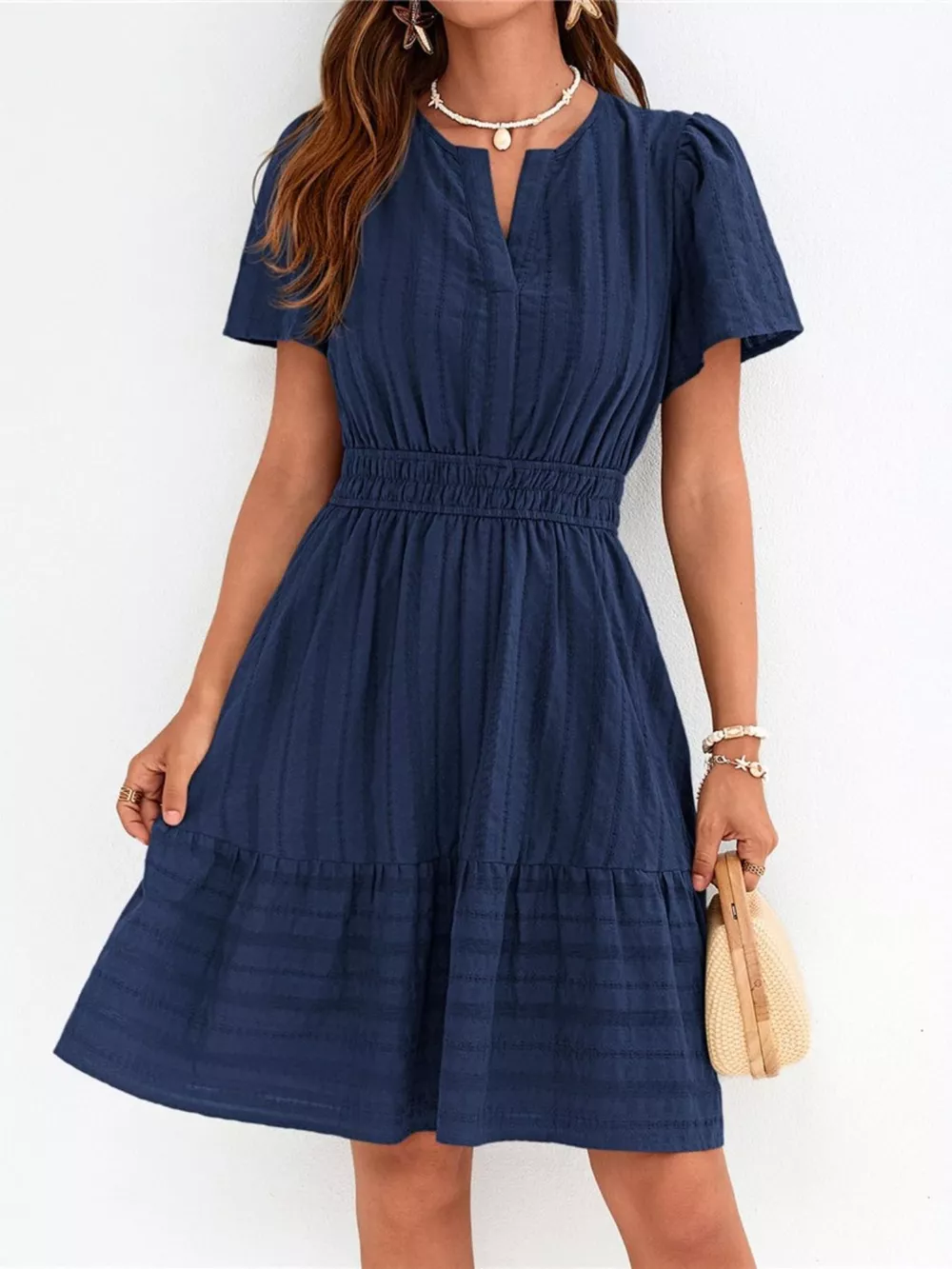 Short Sleeve Smocked Waist Tiered Dress, image 32