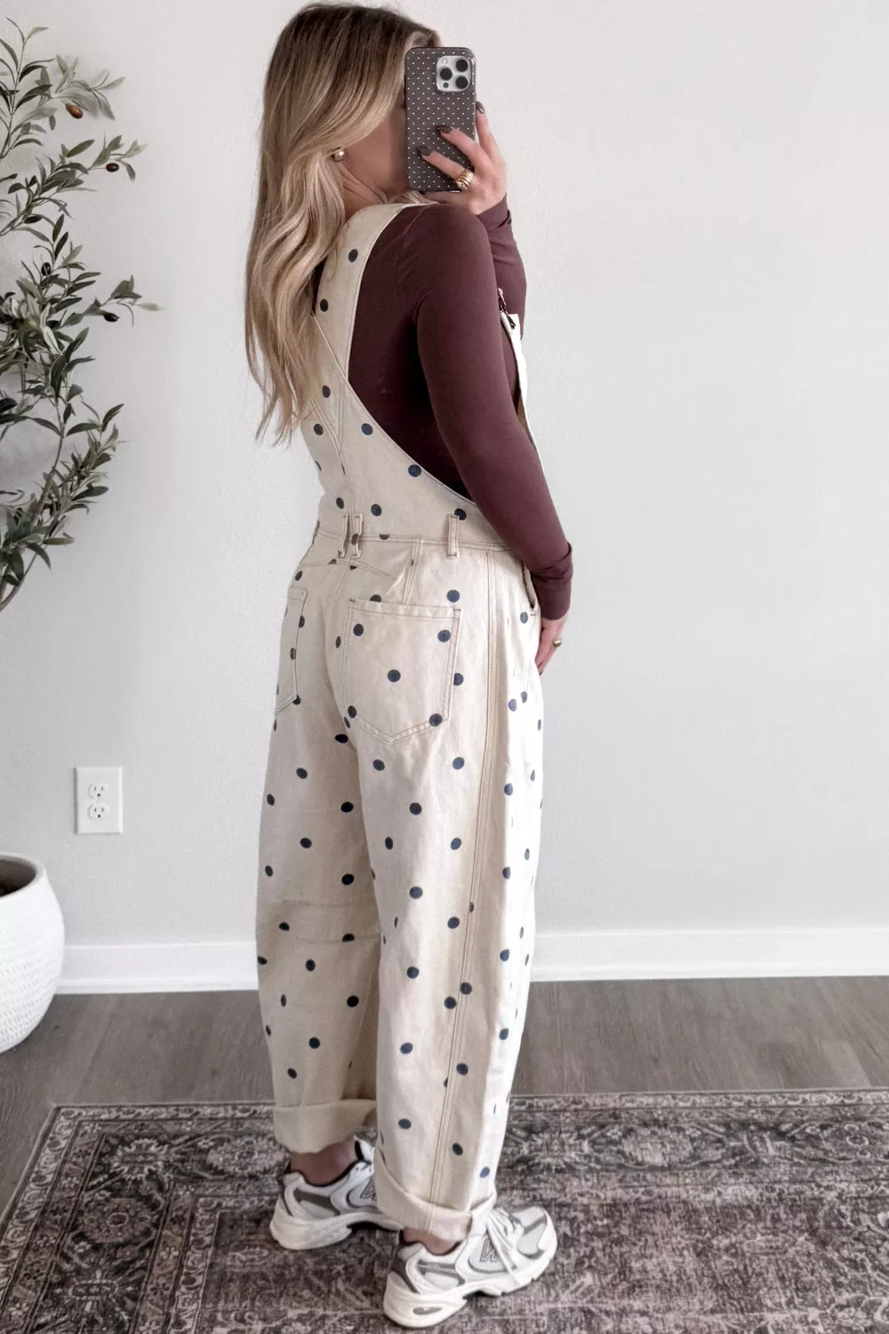 Polka Dot Print Bib Pocket Denim Barrel Overalls Jumpsuit, image 4