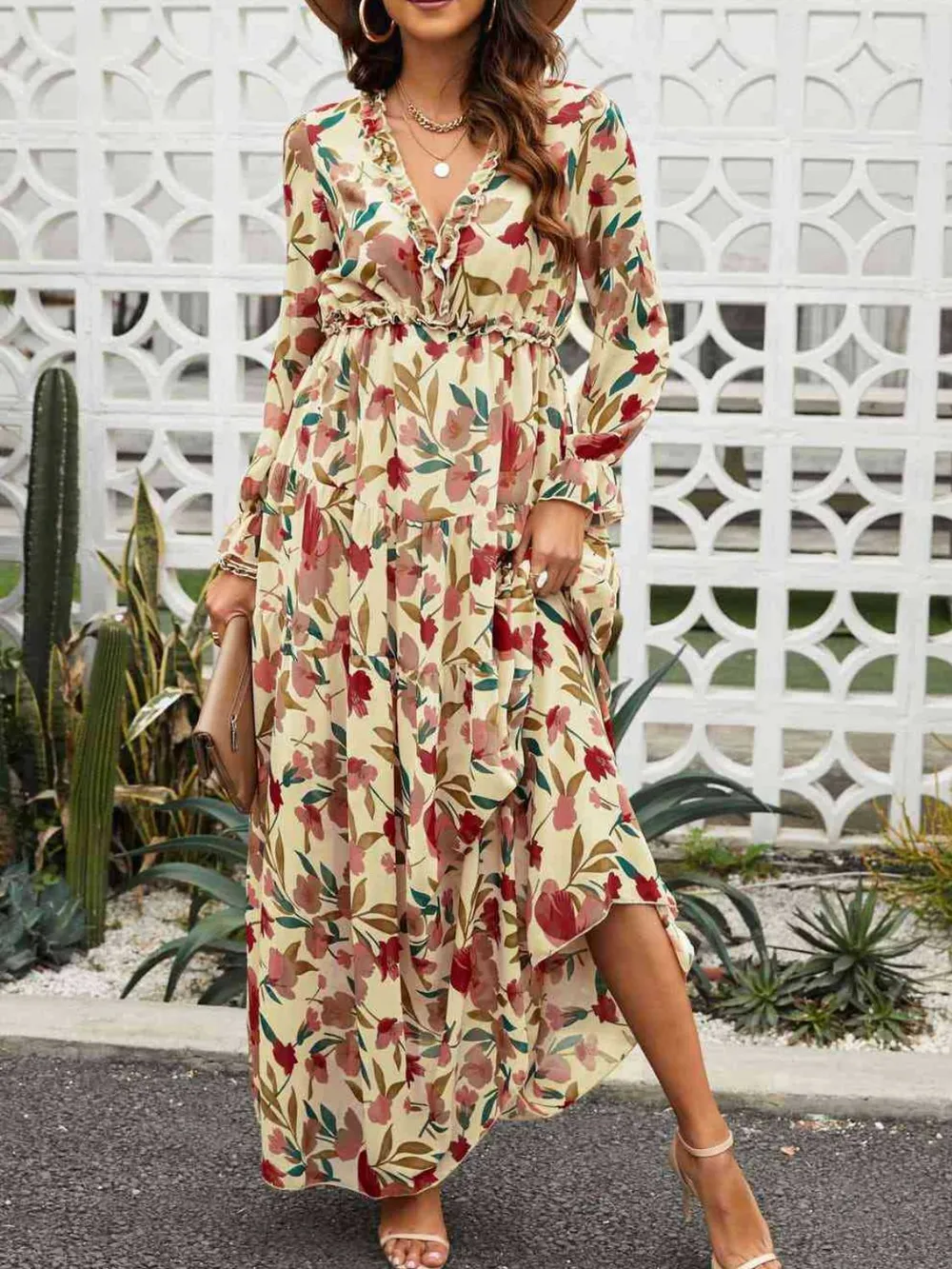 Frill Printed V-Neck Flounce Sleeve Dress, image 8