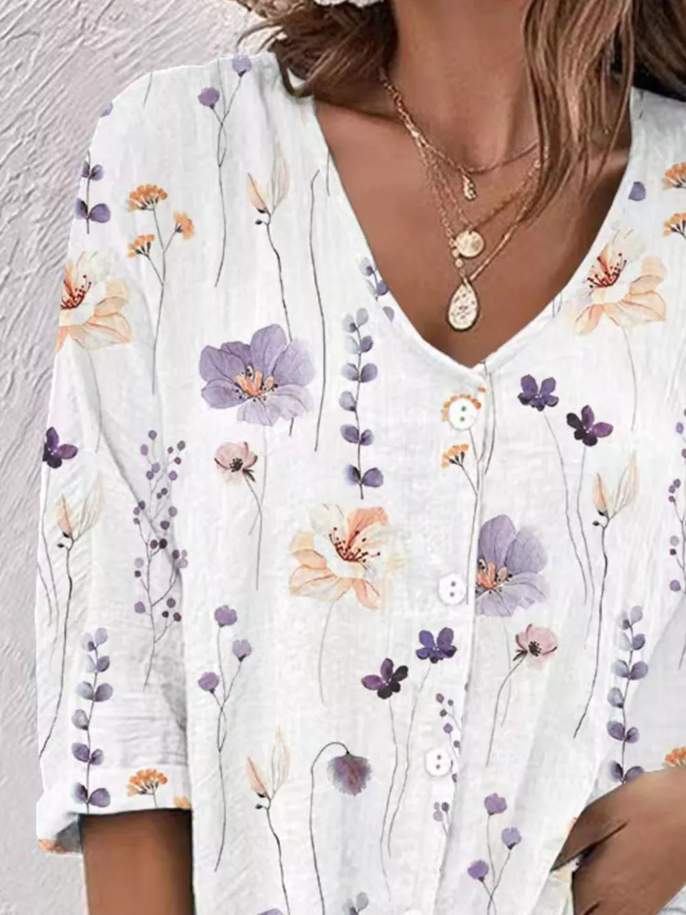 Floral Print V-Neck Button-Down Shirt, image 6