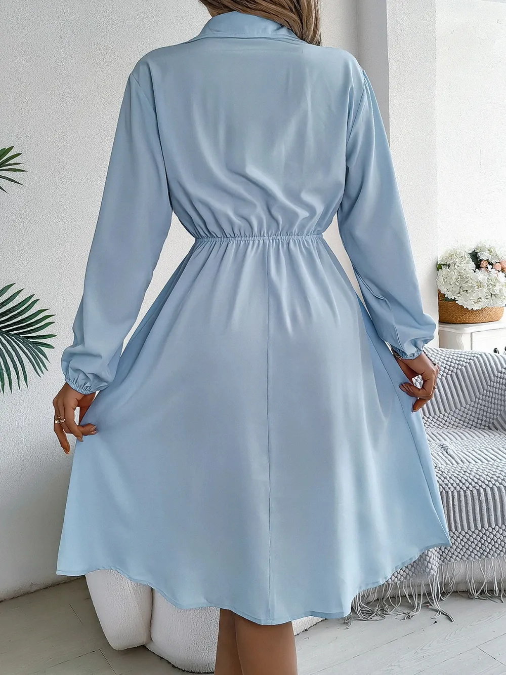 Collared Neck Long Sleeve Dress with Pockets, image 3