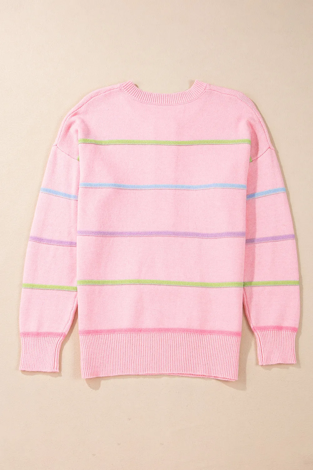 Contrast Striped Half Button Round Neck Sweater, image 10