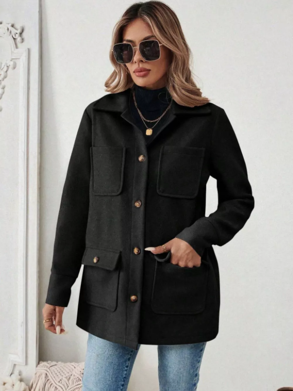 Button-Front Pocketed Long Sleeve Outerwear, image 6