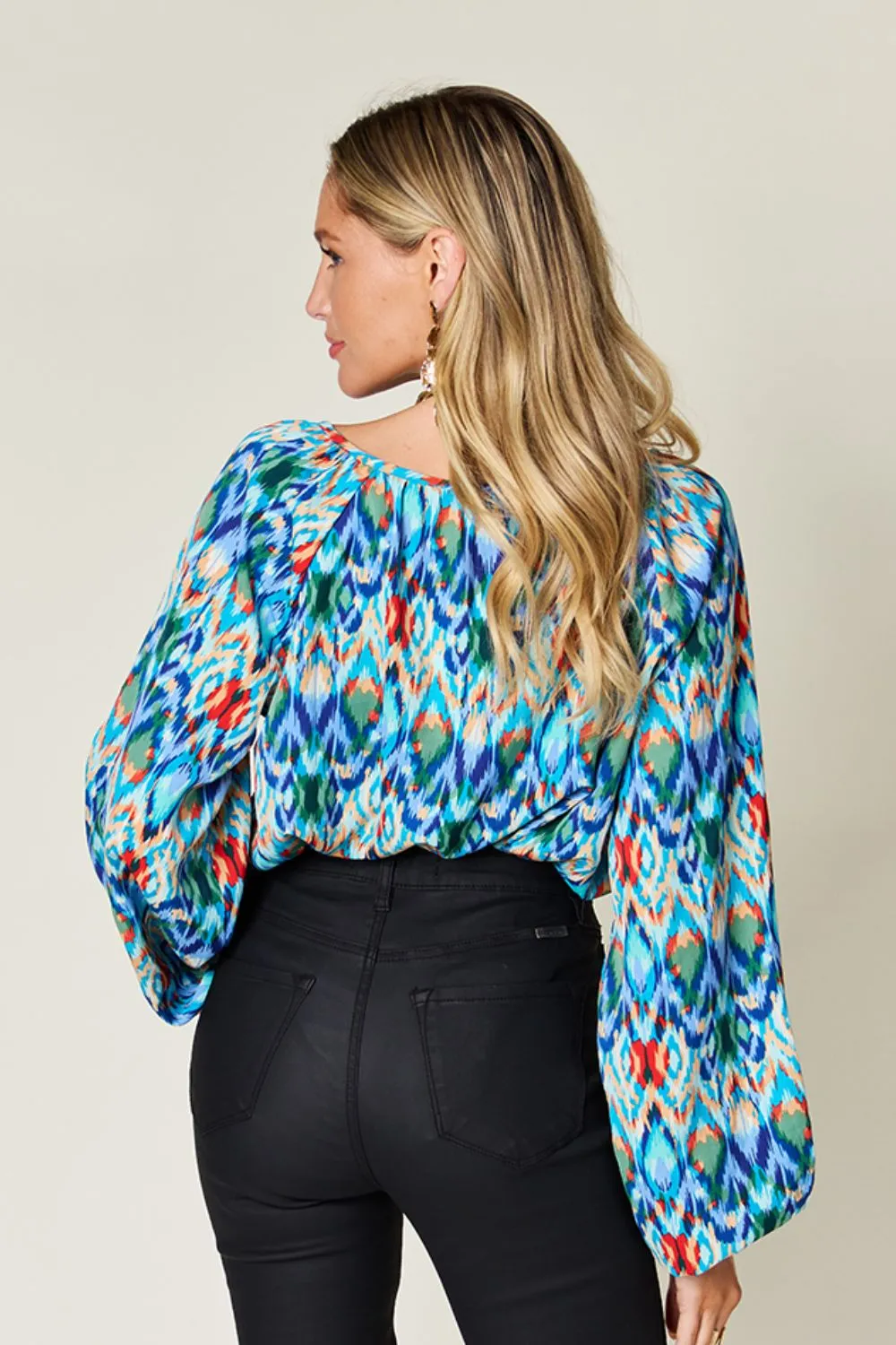 Full Size Printed Balloon Sleeve Blouse, image 23