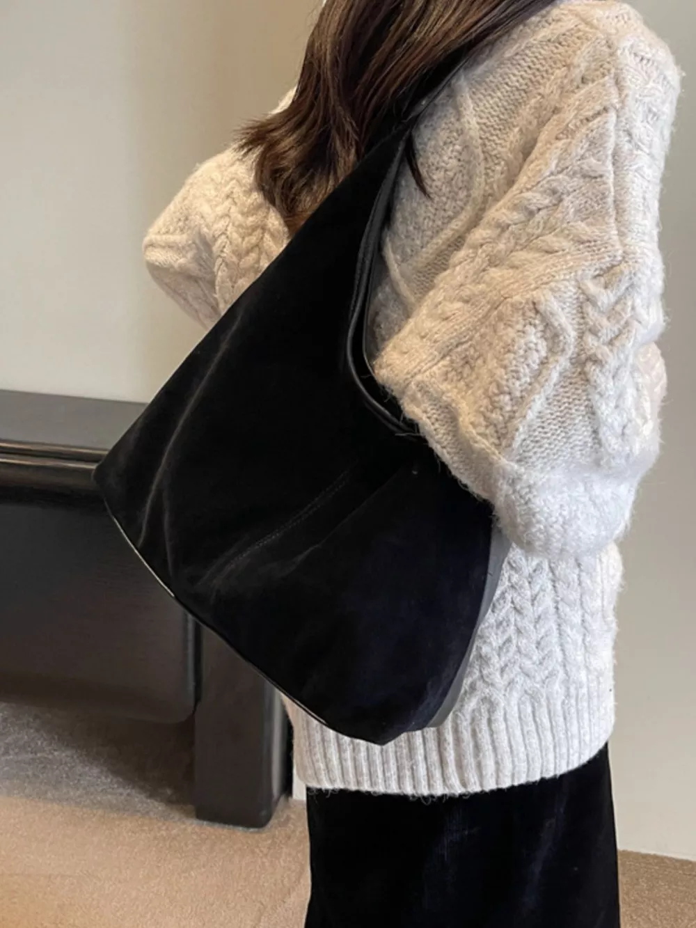 Suede Hobo Shoulder Bag, image 4