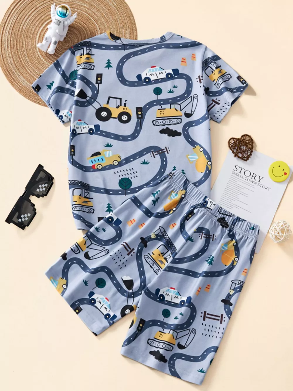 Children's Construction Vehicle Print Top and Shorts Set, image 4