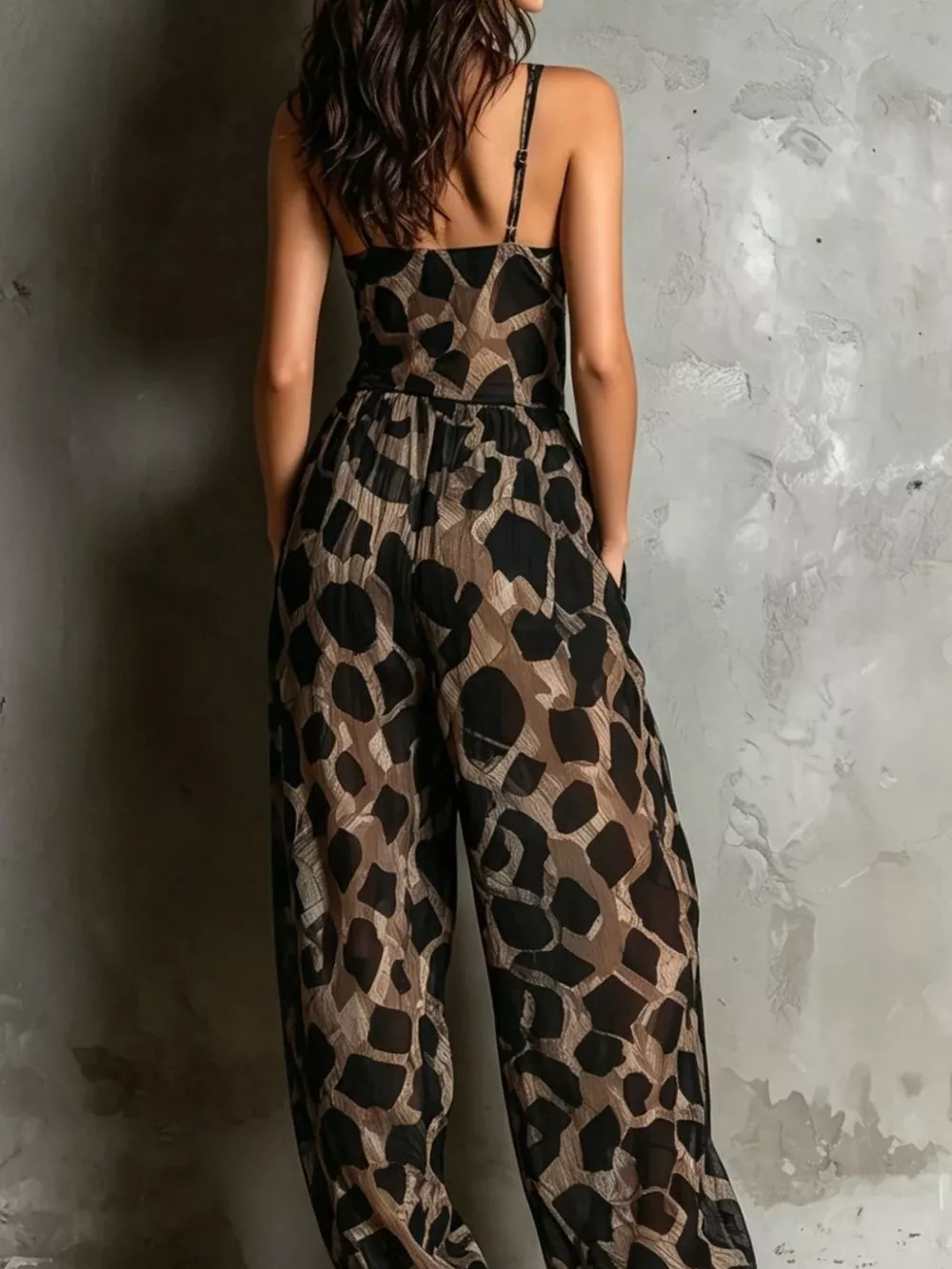 Geometric Print Wide-Leg Jumpsuit with Front Tie Detail, image 3