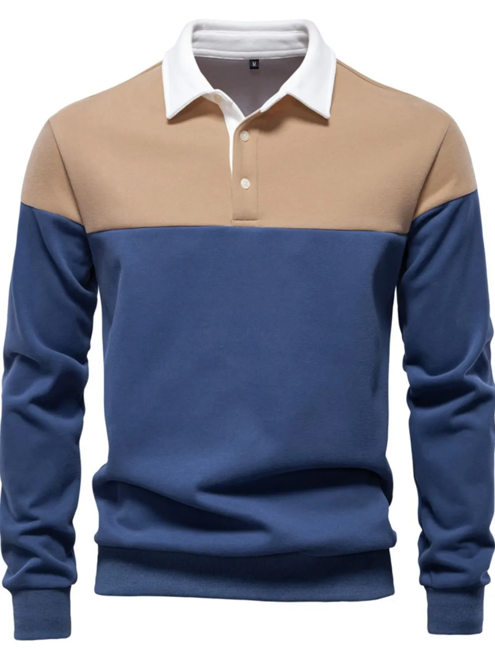 Men's Collared Neck Contrast Long Sleeve Polo, image 2