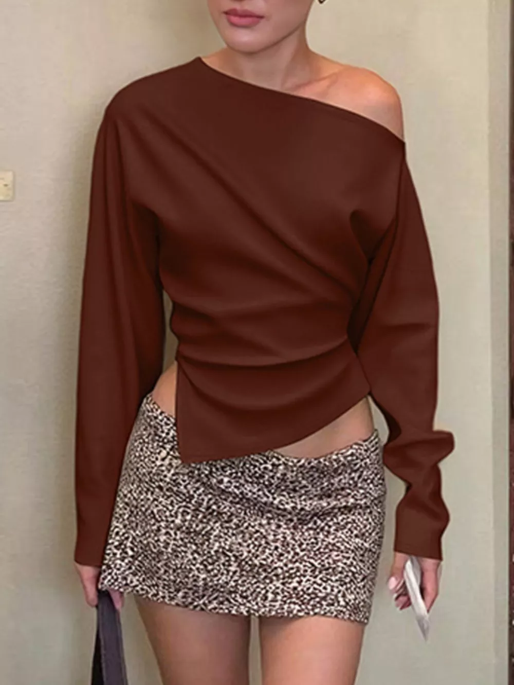 Asymmetrical Off-Shoulder Long Sleeve T-Shirt, image 17