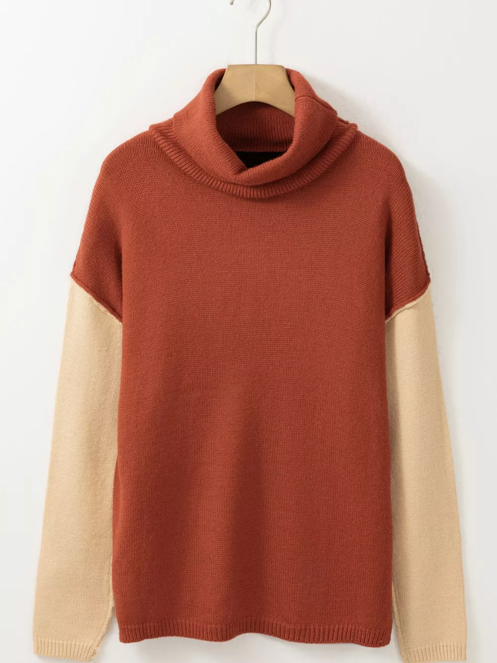 Color Block Turtleneck Drop Shoulder Knit Sweater, image 4