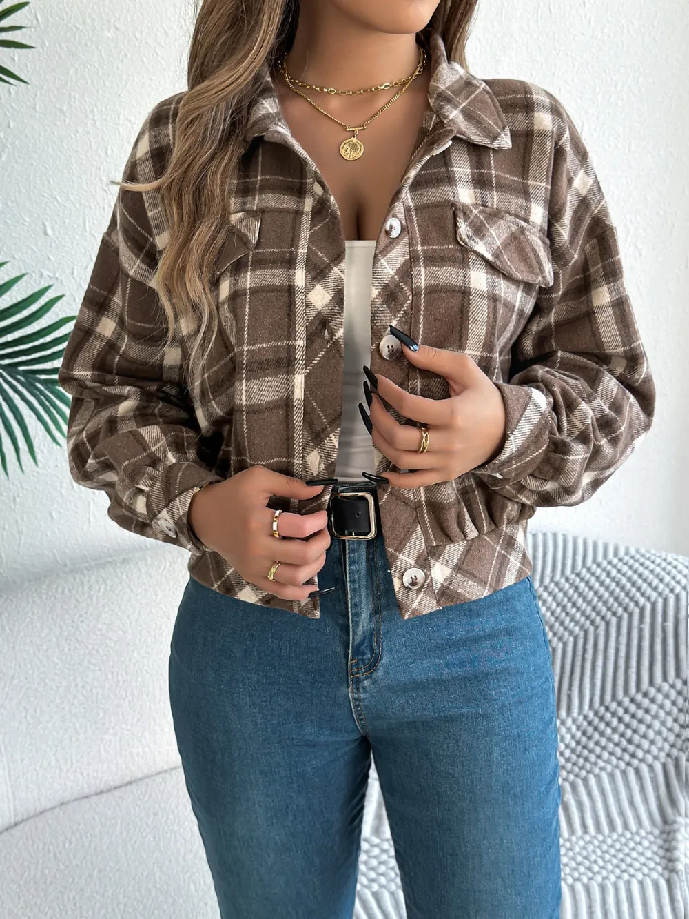 Plaid Button Up Long Sleeve Jacket, image 9