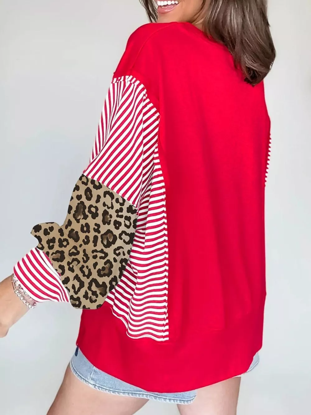Striped Patchwork Sleeve Colorblock Sweatshirt, image 7