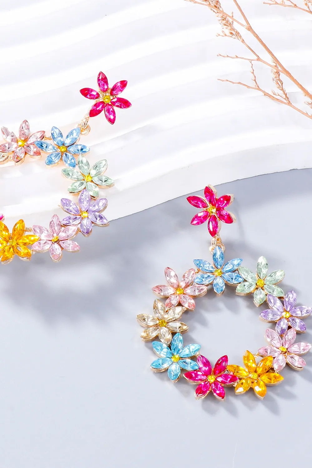 Rhinestone Flower Dangle Earrings, image 13