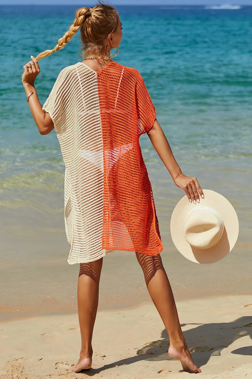 Openwork Contrast Slit Knit Cover Up, image 20