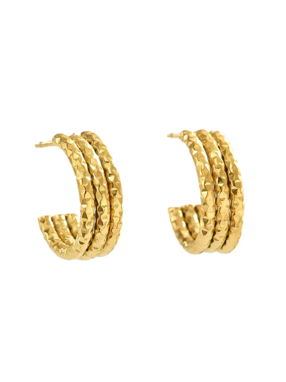18K Gold-Plated Textured Triple Band Hoop Earrings, image 4