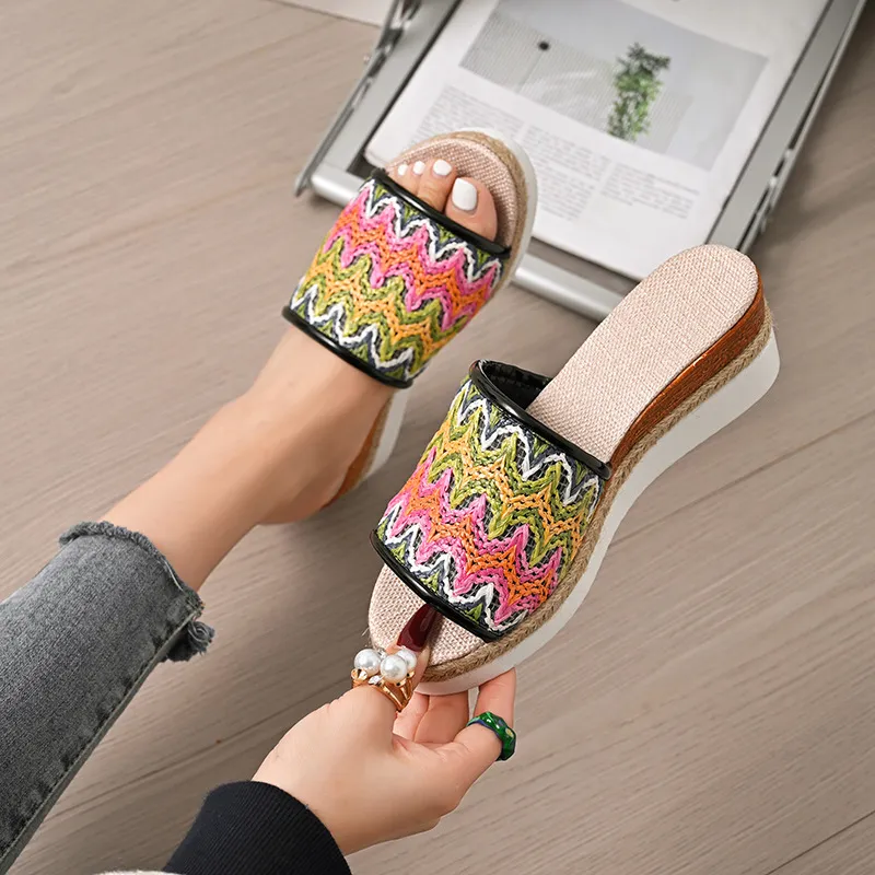 Open Toe Straw Braided Wedge Sandals, image 2