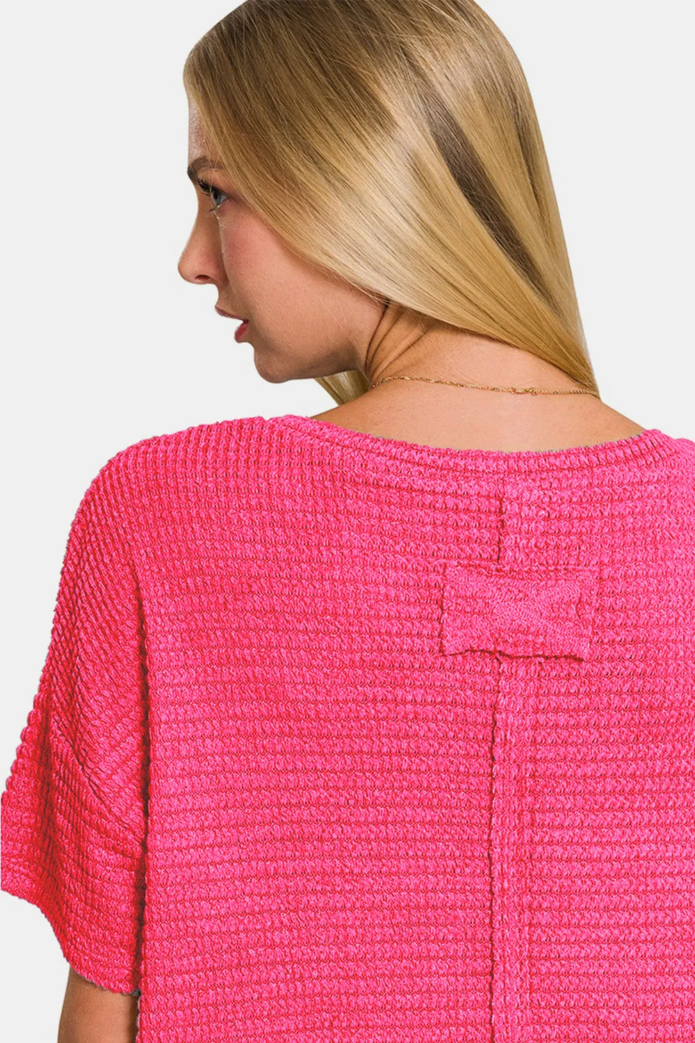 Drop Shoulder Short Sleeve Jacquard Knit Top, image 2