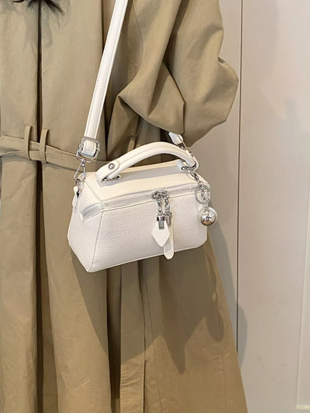Textured Leather Handbag, image 8