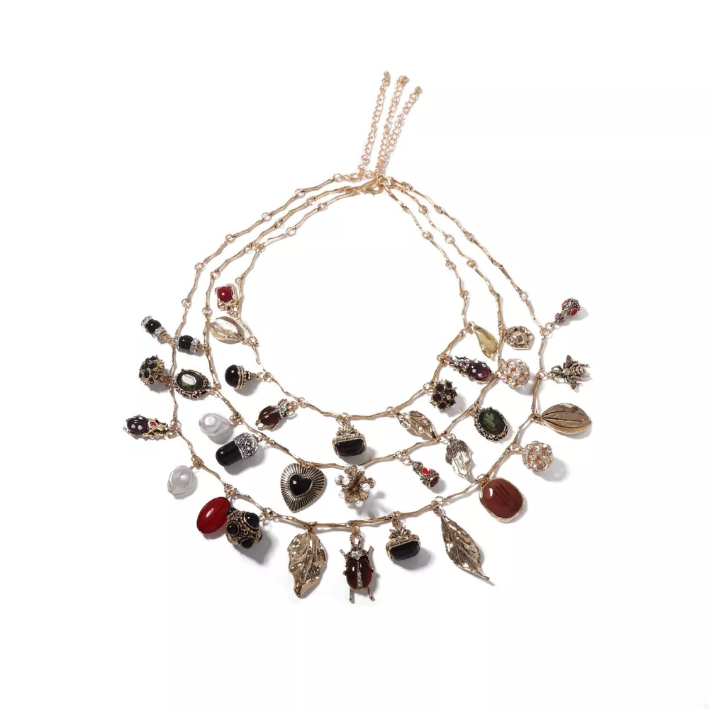 3-Piece 18K Gold-Plated Resin Gemstone Necklace, image 4