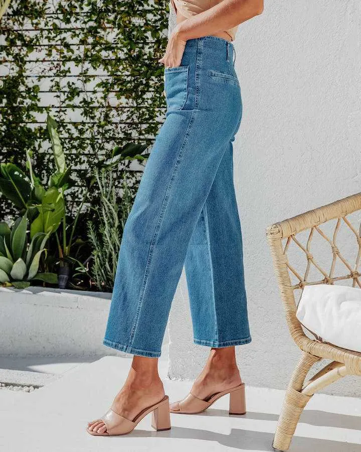 Button Fly Cropped Jeans with Pockets, image 10