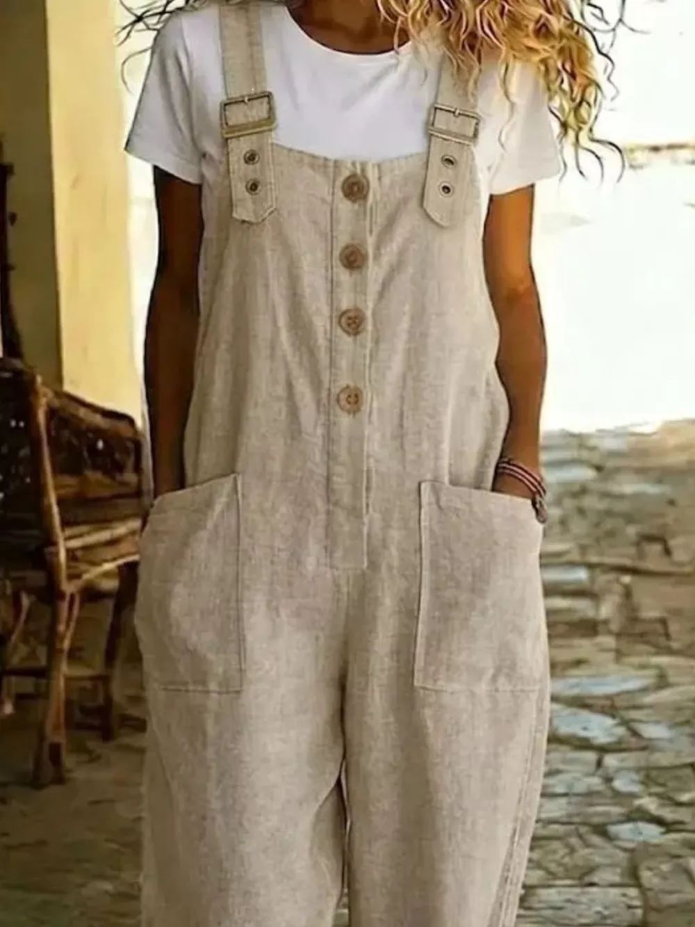 Casual Button Front Wide Leg Overalls, image 8