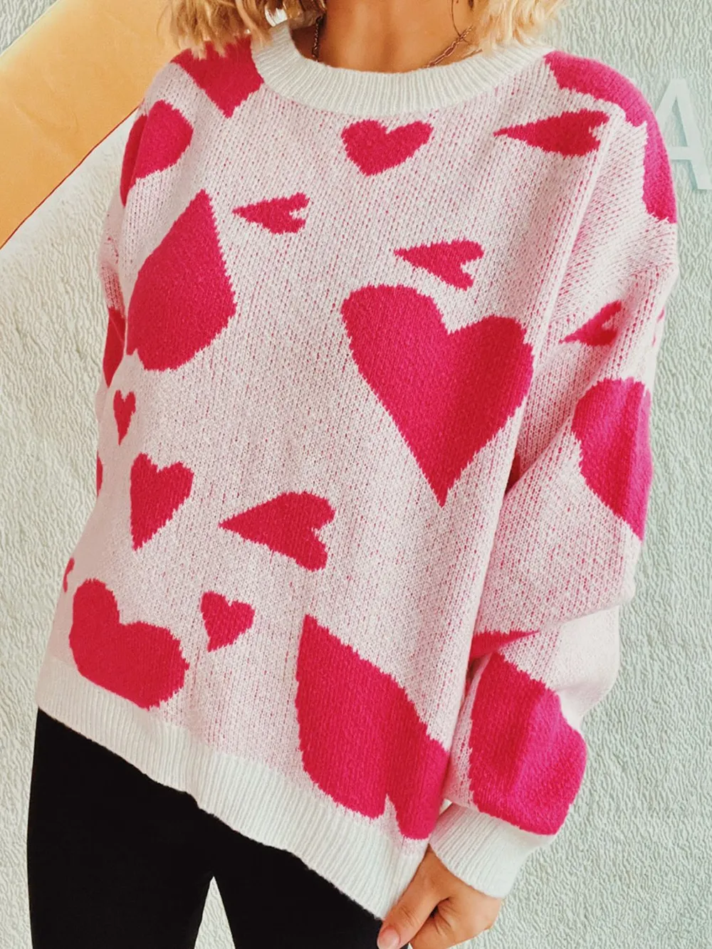 Heart Round Neck Long Sleeve Sweater, image 4