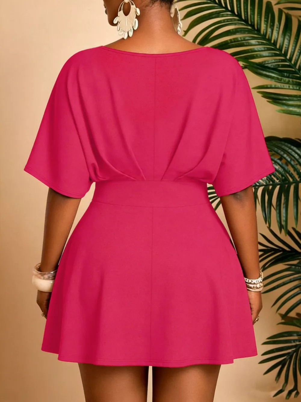 Plus Size V-Neck Half Sleeve Mini Dress, image 5