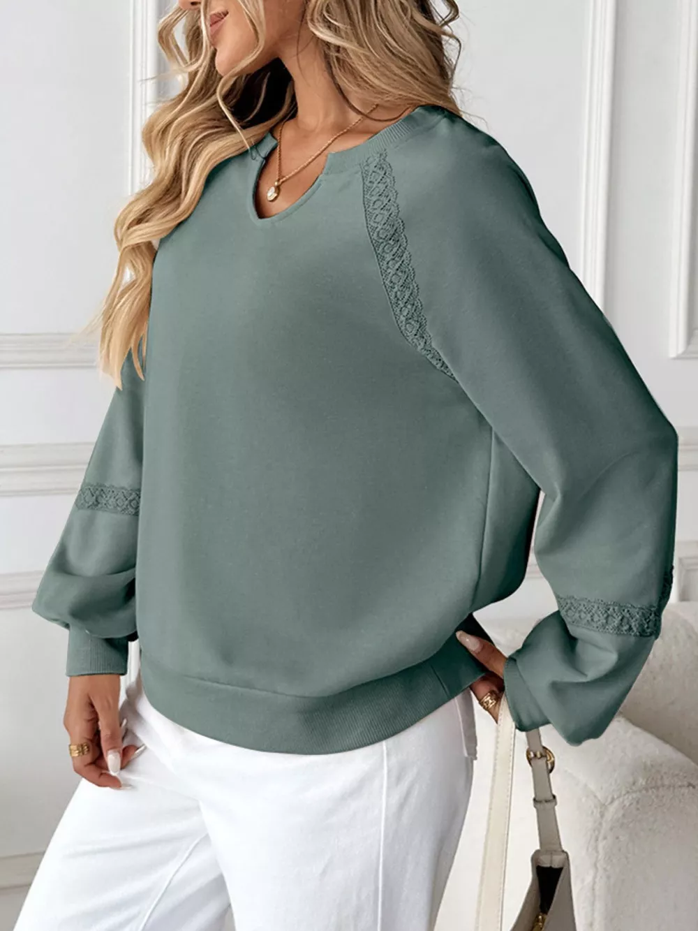 Notched Raglan Sleeve Sweatshirt, image 26