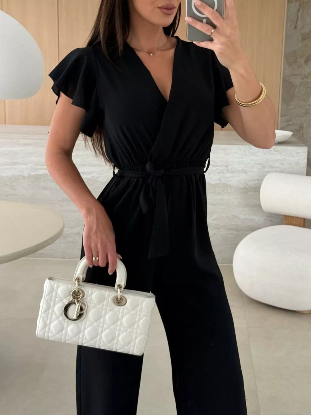 Surplice Ruffle Sleeve Wide Leg Jumpsuit, image 4