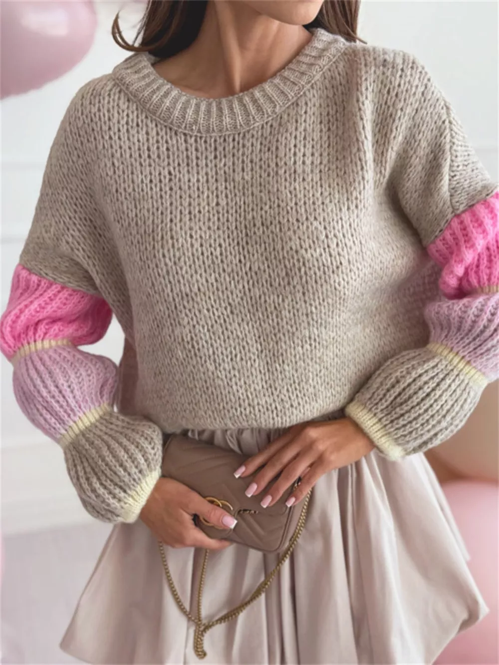 Color Block Round Neck Sweater, image 7